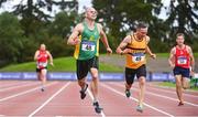 6 September 2020; Anthony Greaney of An Ríocht AC, Kerry, 48, and Garrett Flynn of Leevale AC, Cork, 49, competing in the M45 Men's 200m event during the Irish Life Health National Masters Track and Field Championships at Morton Stadium in Santry, Dublin. Photo by Sam Barnes/Sportsfile