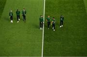 6 September 2020; Republic of Ireland players, from left, Aaron Connolly, Adam Idah, Dara O'Shea, Shane Duffy, James McClean, Robbie Brady and Harry Arter walk the pitch prior to the UEFA Nations League B match between Republic of Ireland and Finland at the Aviva Stadium in Dublin. Photo by Seb Daly/Sportsfile