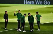 6 September 2020; Republic of Ireland players, including Shane Duffy, second from left, walk the pitch ahead of the UEFA Nations League B match between Republic of Ireland and Finland at the Aviva Stadium in Dublin. Photo by Eóin Noonan/Sportsfile