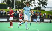 6 September 2020; Guy Sarratt of UCD celebrates after scoring his side's second goal during the Men's Hockey Irish Senior Cup Semi-Final match between Cookstown and UCD at Cookstown Hockey Club in Cookstown, Tyrone. Photo by David Fitzgerald/Sportsfile