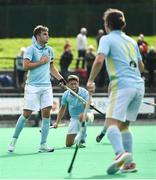 6 September 2020; Guy Sarratt of UCD celebrates after scoring a last minute goal to win the game during the Men's Hockey Irish Senior Cup Semi-Final match between Cookstown and UCD at Cookstown Hockey Club in Cookstown, Tyrone. Photo by David Fitzgerald/Sportsfile