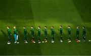 6 September 2020; Republic of Ireland players line-up for Amhrán na bhFiann ahead of the UEFA Nations League B match between Republic of Ireland and Finland at the Aviva Stadium in Dublin. Photo by Seb Daly/Sportsfile