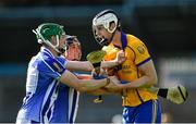 6 September 2020; Seán Ryan of Na Fianna in conversation with James Madden, left, and Luke Corcoran of Ballyboden St Enda's during the Dublin County Senior Hurling Championship Semi-Final match between Ballyboden St Enda's and Na Fianna at Parnell Park in Dublin. Photo by Piaras Ó Mídheach/Sportsfile