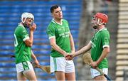 6 September 2020; Seamus Callanan, centre, shakes the hand of his Drom & Inch team-mate Robbie Long following their defeat in the Tipperary County Senior Hurling Championship Semi-Final match between Kiladangan and Drom & Inch at Semple Stadium in Thurles, Tipperary. Photo by Ramsey Cardy/Sportsfile