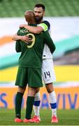 6 September 2020; Juhani Ojala of Finland and David McGoldrick of Republic of Ireland embrace following the UEFA Nations League B match between Republic of Ireland and Finland at the Aviva Stadium in Dublin. Photo by Stephen McCarthy/Sportsfile