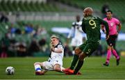 6 September 2020; David McGoldrick of Republic of Ireland sees his shot blocked by Juhani Ojala of Finland during the UEFA Nations League B match between Republic of Ireland and Finland at the Aviva Stadium in Dublin. Photo by Seb Daly/Sportsfile