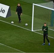 6 September 2020; Republic of Ireland goalkeeping coach Alan Kelly and Mark Travers prior to the UEFA Nations League B match between Republic of Ireland and Finland at the Aviva Stadium in Dublin. Photo by Seb Daly/Sportsfile