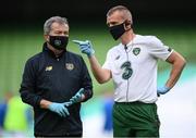 6 September 2020; Danny Miller, Republic of Ireland chartered physiotherapist, right, and Dr Alan Byrne, Republic of Ireland team doctor, during the UEFA Nations League B match between Republic of Ireland and Finland at the Aviva Stadium in Dublin. Photo by Stephen McCarthy/Sportsfile
