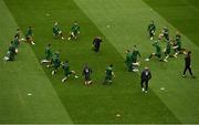 6 September 2020; Republic of Ireland head of athletic performance Damien Doyle takes the warm-up prior to the UEFA Nations League B match between Republic of Ireland and Finland at the Aviva Stadium in Dublin. Photo by Seb Daly/Sportsfile