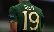 6 September 2020; A detailed view of the jersey worn by Adam Idah of Republic of Ireland during the UEFA Nations League B match between Republic of Ireland and Finland at the Aviva Stadium in Dublin. Photo by Stephen McCarthy/Sportsfile