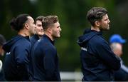 7 September 2020; Jordan Larmour, centre, and James Lowe, left, watch on with Senior injury and rehabilitation coach Diarmaid Brennan during Leinster Rugby squad training session at UCD in Dublin. Photo by Ramsey Cardy/Sportsfile