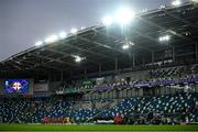 7 September 2020; Players from both sides stand for the anthems prior to the UEFA Nations League B match between Northern Ireland and Norway at the National Football Stadium at Windsor Park in Belfast. Photo by David Fitzgerald/Sportsfile