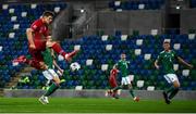 7 September 2020; Alexander Sørloth of Norway shoots to score his side's third goal during the UEFA Nations League B match between Northern Ireland and Norway at the National Football Stadium at Windsor Park in Belfast. Photo by David Fitzgerald/Sportsfile