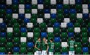 7 September 2020; Paddy McNair of Northern Ireland, left, is congratulated by team-mates after scoring his side's first goal during the UEFA Nations League B match between Northern Ireland and Norway at the National Football Stadium at Windsor Park in Belfast. Photo by David Fitzgerald/Sportsfile