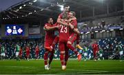 7 September 2020; Erling Braut Haaland of Norway, centre, is congratulated by team-mates after scoring his side's second goal during the UEFA Nations League B match between Northern Ireland and Norway at the National Football Stadium at Windsor Park in Belfast. Photo by David Fitzgerald/Sportsfile