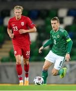 7 September 2020; Steven Davis of Northern Ireland in action against Erling Braut Haaland of Norway during the UEFA Nations League B match between Northern Ireland and Norway at the National Football Stadium at Windsor Park in Belfast. Photo by Stephen McCarthy/Sportsfile