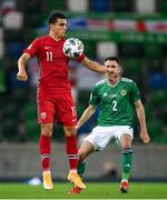 7 September 2020; Mohamed Elyounoussi of Norway in action against Michael Smith of Northern Ireland during the UEFA Nations League B match between Northern Ireland and Norway at the National Football Stadium at Windsor Park in Belfast. Photo by Stephen McCarthy/Sportsfile