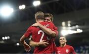 7 September 2020; Alexander Sørloth celebrates with Norway team-mate Erling Braut Haaland, left, after scoring their fourth goal during the UEFA Nations League B match between Northern Ireland and Norway at the National Football Stadium at Windsor Park in Belfast. Photo by Stephen McCarthy/Sportsfile