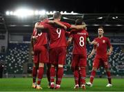 7 September 2020; Norway players celebrate after Alexander Sørloth, 9, scored their fourth goal during the UEFA Nations League B match between Northern Ireland and Norway at the National Football Stadium at Windsor Park in Belfast. Photo by Stephen McCarthy/Sportsfile