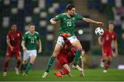 7 September 2020; Craig Cathcart of Northern Ireland in action against Stefan Johansen of Norway during the UEFA Nations League B match between Northern Ireland and Norway at the National Football Stadium at Windsor Park in Belfast. Photo by Stephen McCarthy/Sportsfile
