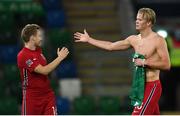 7 September 2020; Erling Braut Haaland, right, and Jonas Svensson of Norway following the UEFA Nations League B match between Northern Ireland and Norway at the National Football Stadium at Windsor Park in Belfast. Photo by Stephen McCarthy/Sportsfile