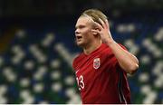 7 September 2020; Erling Braut Haaland of Norway celebrates after scoring his side's fifth goal during the UEFA Nations League B match between Northern Ireland and Norway at the National Football Stadium at Windsor Park in Belfast. Photo by Stephen McCarthy/Sportsfile