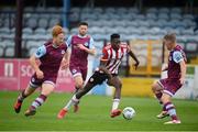 29 August 2020; Ibrahim Meite of Derry City in action against Hugh Douglas, left, and Derek Prendergast of Drogheda United during the Extra.ie FAI Cup Second Round match between Drogheda United and Derry City at United Park in Drogheda, Louth. Photo by Stephen McCarthy/Sportsfile