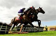 9 September 2020; Military Star, left, with Harry cleary up, and Deealli, with Chris Timmons up, jump the last during the Westgrove Hotel Maiden Hurdle at Punchestown Racecourse in Kildare. Photo by Seb Daly/Sportsfile