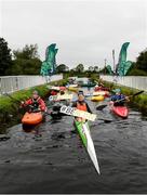 15 September 2020; Irish sprint canoeist Jenny Egan, centre, pictured with Paul Ashmore, Lee Harding and Eoghan O'Huallachain of Monasterevin Blueway Kayak Club, Special Olympics Canoeing Medallist Oisin Feery, Bridge the Gap and Women in Sport Ambassador Jessica Flinter, Kildare Sports Hub Coordinator Debora Foley, Mark Hoare of UCD Kayak Club, Canoeing Ireland Training Centre Instructor Graham Connor, Lynda Byron Board of Canoeing Ireland and Canoeing Ireland CEO Moira Aston at the launch of the #BeActive Paddle day at Monasterevin on the Grand Canal in Kildare. For the European Week of Sport (23rd-30th September), Canoeing Ireland, in partnership with Sport Ireland, wants to get people out and active on the water. The #BeActive Paddle Day takes place on Saturday, 26th September, with over 30 Canoeing Ireland affiliated clubs and Outdoor Education Centres across the country hosting beginner sessions for the public in their area to come and try paddlesports. Further event details and a map of nationwide locations are available on the Canoeing Ireland website at canoe.ie. Photo by Harry Murphy/Sportsfile