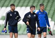 11 September 2020; Ross Byrne, left, Luke McGrath, centre, and Jonathan Sexton arrive for the Leinster Rugby captains run at the Aviva Stadium in Dublin. Photo by Ramsey Cardy/Sportsfile