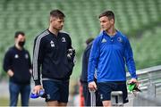 11 September 2020; Ross Byrne, left, and Jonathan Sexton during the Leinster Rugby captains run at the Aviva Stadium in Dublin. Photo by Ramsey Cardy/Sportsfile