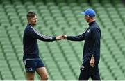 11 September 2020; Head coach Leo Cullen, right, and Ross Byrne during the Leinster Rugby captains run at the Aviva Stadium in Dublin. Photo by Ramsey Cardy/Sportsfile