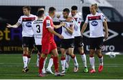 11 September 2020; Michael Duffy, third from right, celebrates with his Dundalk team-mates after scoring his side's first goal during the SSE Airtricity League Premier Division match between Dundalk and Shelbourne at Oriel Park in Dundalk, Louth. Photo by Ben McShane/Sportsfile