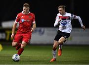 11 September 2020; Georgie Poynton of Shelbourne in action against Daniel Kelly of Dundalk during the SSE Airtricity League Premier Division match between Dundalk and Shelbourne at Oriel Park in Dundalk, Louth. Photo by Ben McShane/Sportsfile