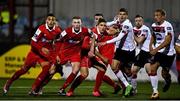 11 September 2020; Players from both sides await the delivery of a corner during the SSE Airtricity League Premier Division match between Dundalk and Shelbourne at Oriel Park in Dundalk, Louth. Photo by Ben McShane/Sportsfile