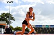 12 September 2020; Lara O'Byrne of Donore Harriers, Dublin, celebrates a clearance whilst competing in the High Jump event of the Senior Women's Heptathlon  during day one of the Irish Life Health Combined Event Championships at Morton Stadium in Santry, Dublin. Photo by Sam Barnes/Sportsfile