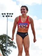 12 September 2020; Anna McCauley of City of Lisburn AC, Down, celebrates a clearance whilst competing in the High Jump event of the Senior Women's Heptathlon  during day one of the Irish Life Health Combined Event Championships at Morton Stadium in Santry, Dublin. Photo by Sam Barnes/Sportsfile