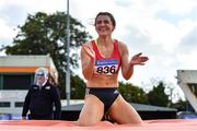 12 September 2020; Anna McCauley of City of Lisburn AC, Down, celebrates a clearance whilst competing in the High Jump event of the Senior Women's Heptathlon  during day one of the Irish Life Health Combined Event Championships at Morton Stadium in Santry, Dublin. Photo by Sam Barnes/Sportsfile