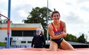 12 September 2020; Anna McCauley of City of Lisburn AC, Down, celebrates a clearance whilst competing in the High Jump event of the Senior Women's Heptathlon  during day one of the Irish Life Health Combined Event Championships at Morton Stadium in Santry, Dublin. Photo by Sam Barnes/Sportsfile