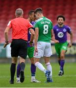 12 September 2020; Graham Burke of Shamrock Rovers and Cian Coleman of Cork City confont each other during the SSE Airtricity League Premier Division match between Cork City and Shamrock Rovers at Turners Cross in Cork. Photo by Stephen McCarthy/Sportsfile