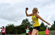 12 September 2020; Rosemary Gibson of Blackrock AC, Louth, competing in the Shot Put event of the W45 Women's Pentathlon  during day one of the Irish Life Health Combined Event Championships at Morton Stadium in Santry, Dublin. Photo by Sam Barnes/Sportsfile