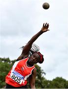 12 September 2020; Margaret O'Connor of Enniscorthy AC, Wexford, competing in the Shot Put event of the W45 Women's Pentathlon  during day one of the Irish Life Health Combined Event Championships at Morton Stadium in Santry, Dublin. Photo by Sam Barnes/Sportsfile