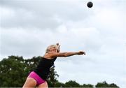 12 September 2020; Geraldine Finegan of North East Runners AC, Louth, competing in the Shot Put event of the W50 Women's Quadrathlon  during day one of the Irish Life Health Combined Event Championships at Morton Stadium in Santry, Dublin. Photo by Sam Barnes/Sportsfile