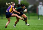 12 September 2020; Sinéad Goldrick of Foxrock Cabinteely is tackled by Emer Sweeney of Kilmacud Crokes during the Dublin County Senior Ladies Football Championship Final match between Foxrock Cabinteely and Kilmacud Crokes at Lawless Memorial Park in Fingallians GAA, Swords, Dublin. Photo by Piaras Ó Mídheach/Sportsfile