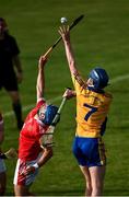 12 September 2020; Kevin Brennan of Eire Óg in action against Conor Deacey of Sixmilebridge during the Clare County Senior Hurling Championship Semi-Final match between Sixmilebridge and Eire Óg at Cusack Park in Ennis, Clare. Photo by Ray McManus/Sportsfile