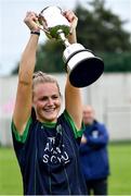 12 September 2020; Foxrock Cabinteely captain Amy Connolly lifts the Michael Murphy Memorial Cup after the Dublin County Senior Ladies Football Championship Final match between Foxrock Cabinteely and Kilmacud Crokes at Lawless Memorial Park in Fingallians GAA, Swords, Dublin. Photo by Piaras Ó Mídheach/Sportsfile