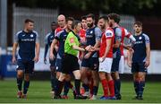 12 September 2020; Players from both sides remontrate with referee Derek Tomney during the SSE Airtricity League Premier Division match between St. Patrick's Athletic and Sligo Rovers at Richmond Park in Dublin. Photo by Ben McShane/Sportsfile