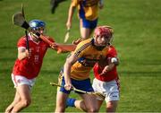 12 September 2020; Paudie Fitzpatrick of Sixmilebridge in action against Tagdh Connellan and Shane O'Donnell of Eire Óg, left, during the Clare County Senior Hurling Championship Semi-Final match between Sixmilebridge and Eire Óg at Cusack Park in Ennis, Clare. Photo by Ray McManus/Sportsfile