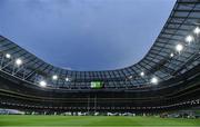 12 September 2020; The match kicks off in front of empty stands during the Guinness PRO14 Final match between Leinster and Ulster at the Aviva Stadium in Dublin. Photo by Brendan Moran/Sportsfile