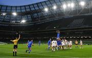 12 September 2020; Caelan Doris of Leinster wins possession in the lineout during the Guinness PRO14 Final match between Leinster and Ulster at the Aviva Stadium in Dublin. Photo by Ramsey Cardy/Sportsfile